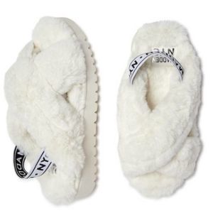 Madden NYC White Faux Fur Criss Cross Platform Slippers Size 9